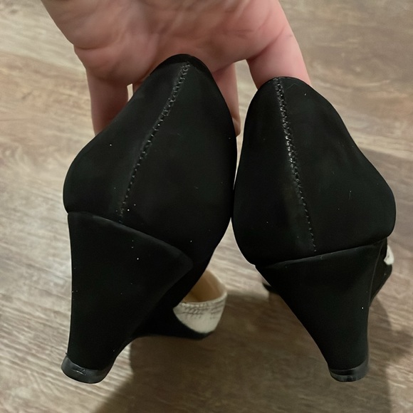 Loeffler Randall Black Suede and Snake Skin Print Black Wedge Heels - Picture 9 of 9